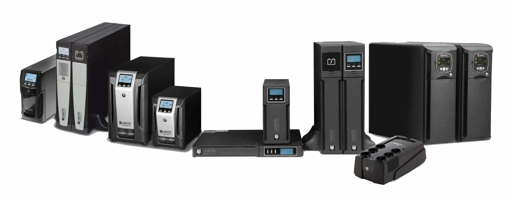 Gama de SAI Riello UPS monofásicos y trifásicos, de torre y de rack